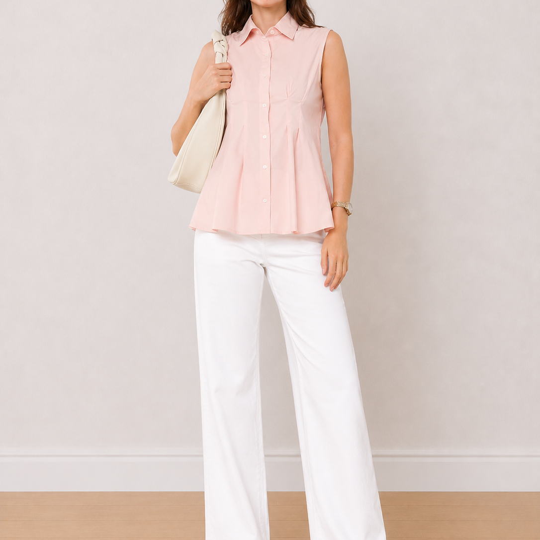 Amelia Pink Sleeveless Cotton Formal Shirt