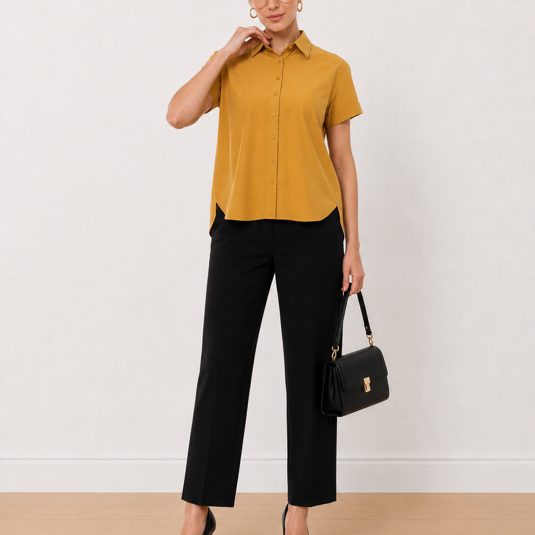 Avony Mustard Yellow Formal Half Sleeves Shirt