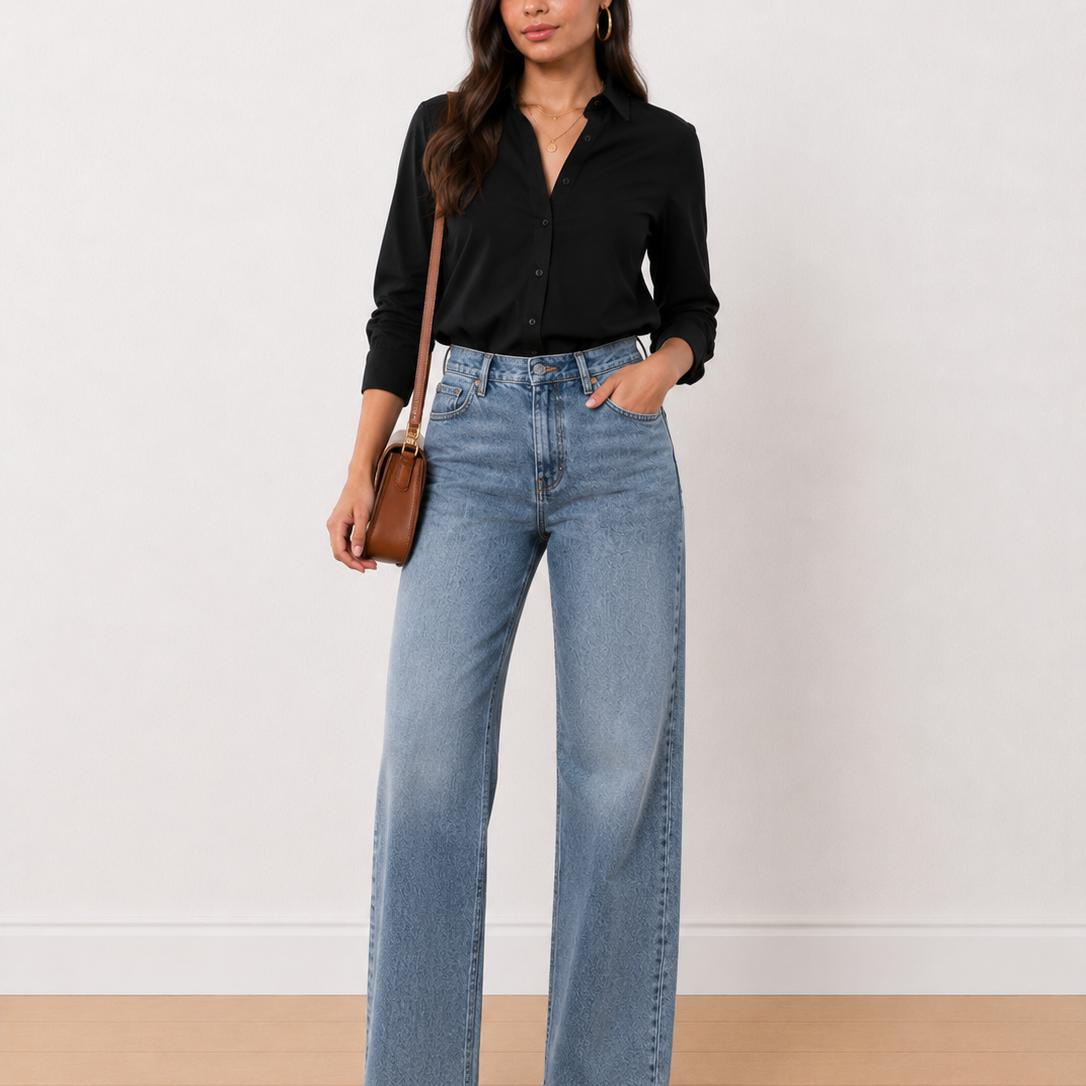 Allison Black Denim Longline Cotton Shirt