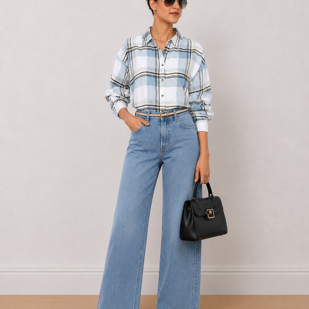 Beatrice Checks Oversized Brushed Cotton Shirt
