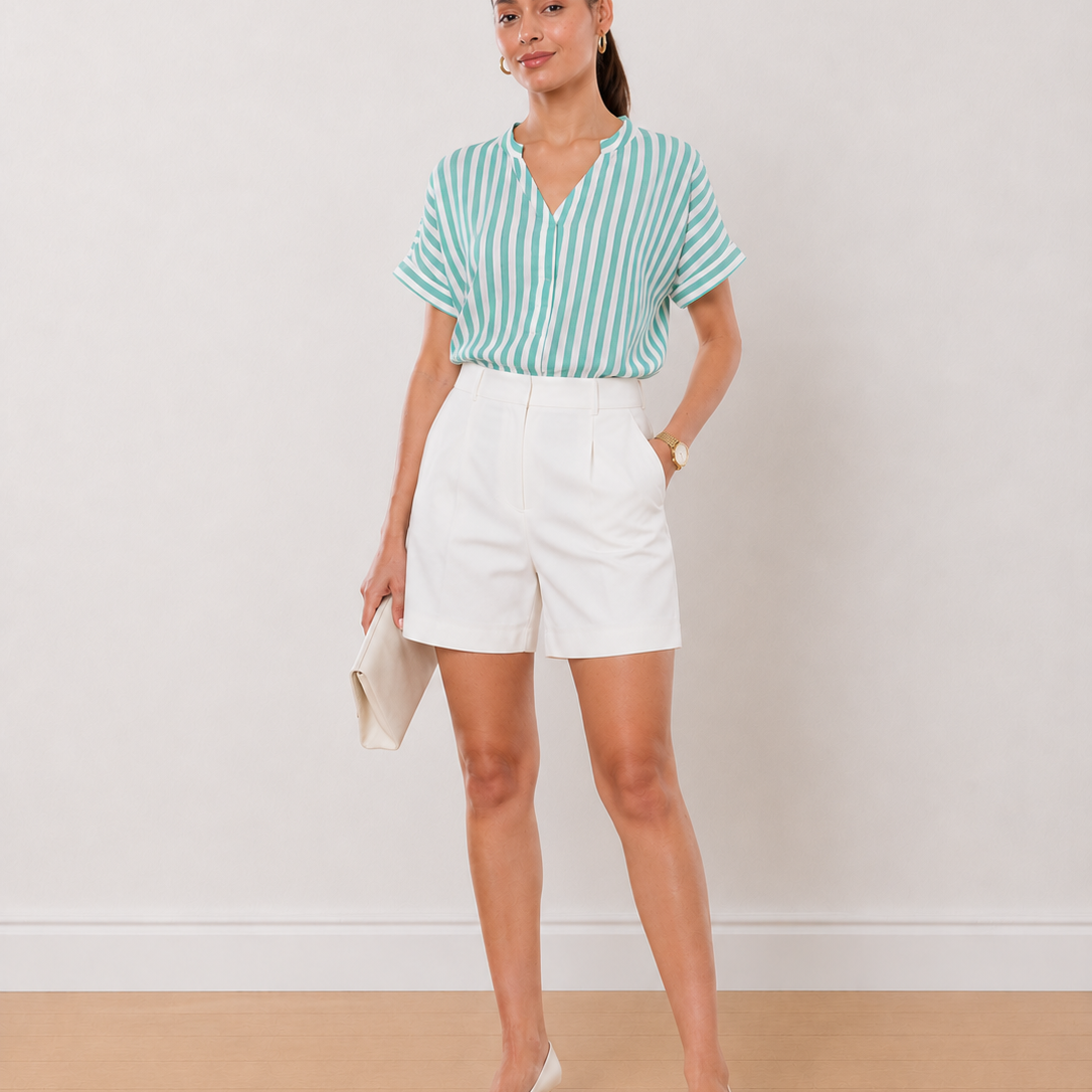 Alva Green Striped Stylish Formal Top