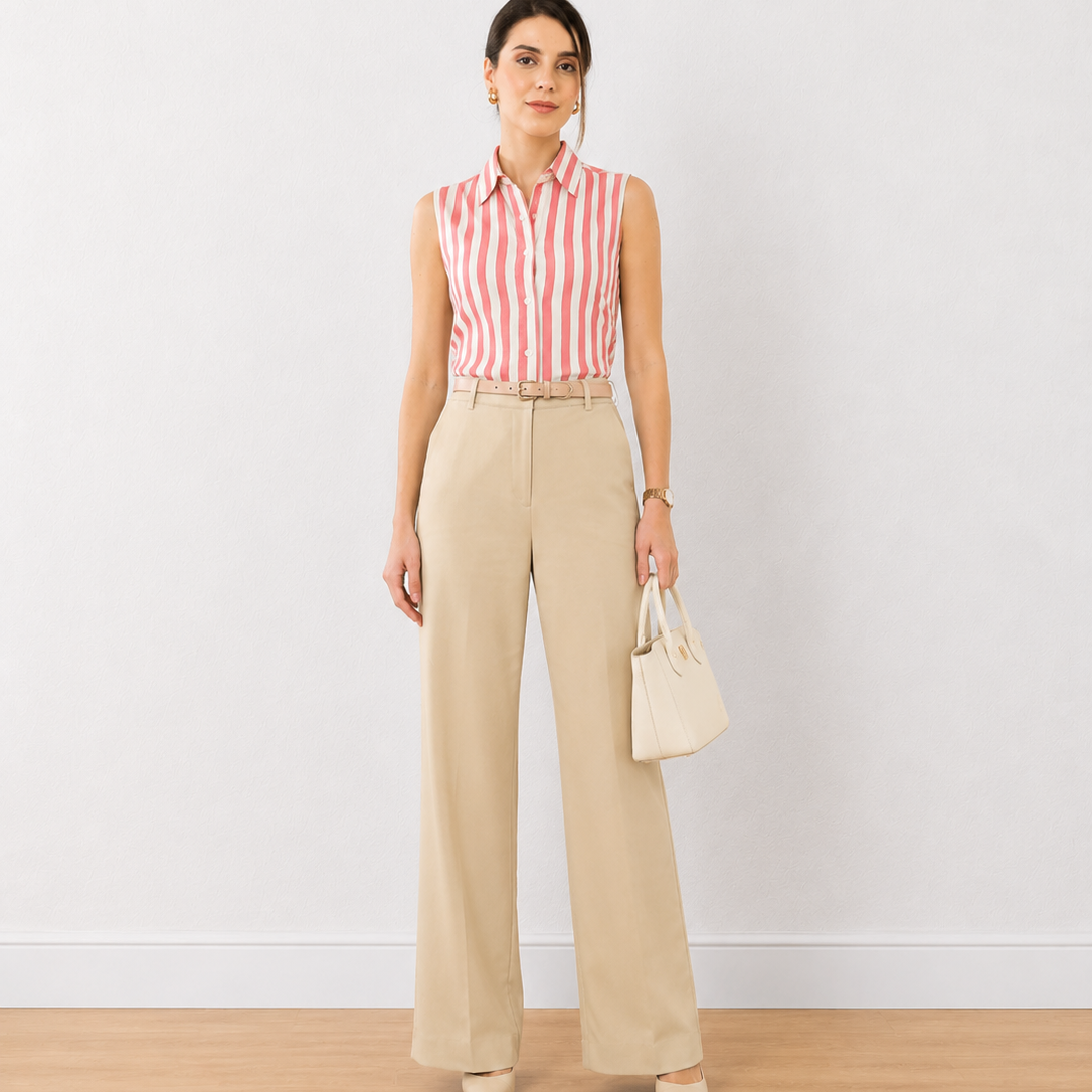 Emmy Pink Stripes Soft Formal Sleeveless Shirt