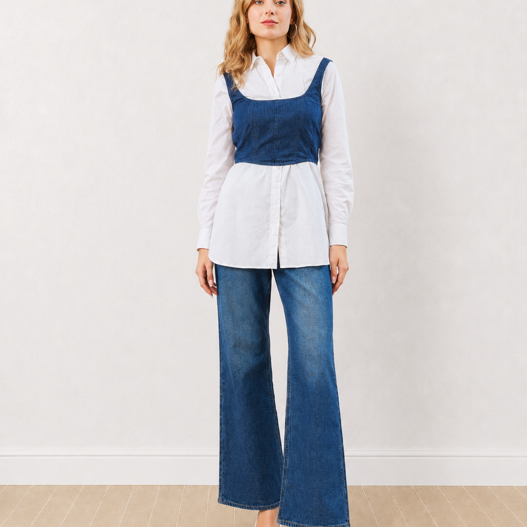 Donna Denim Stylish Shirt-Corset Set