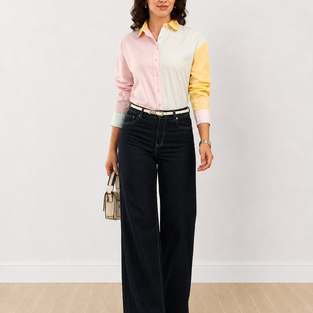 Deera Pastel Colour Blocked Cotton Oversized Shirt