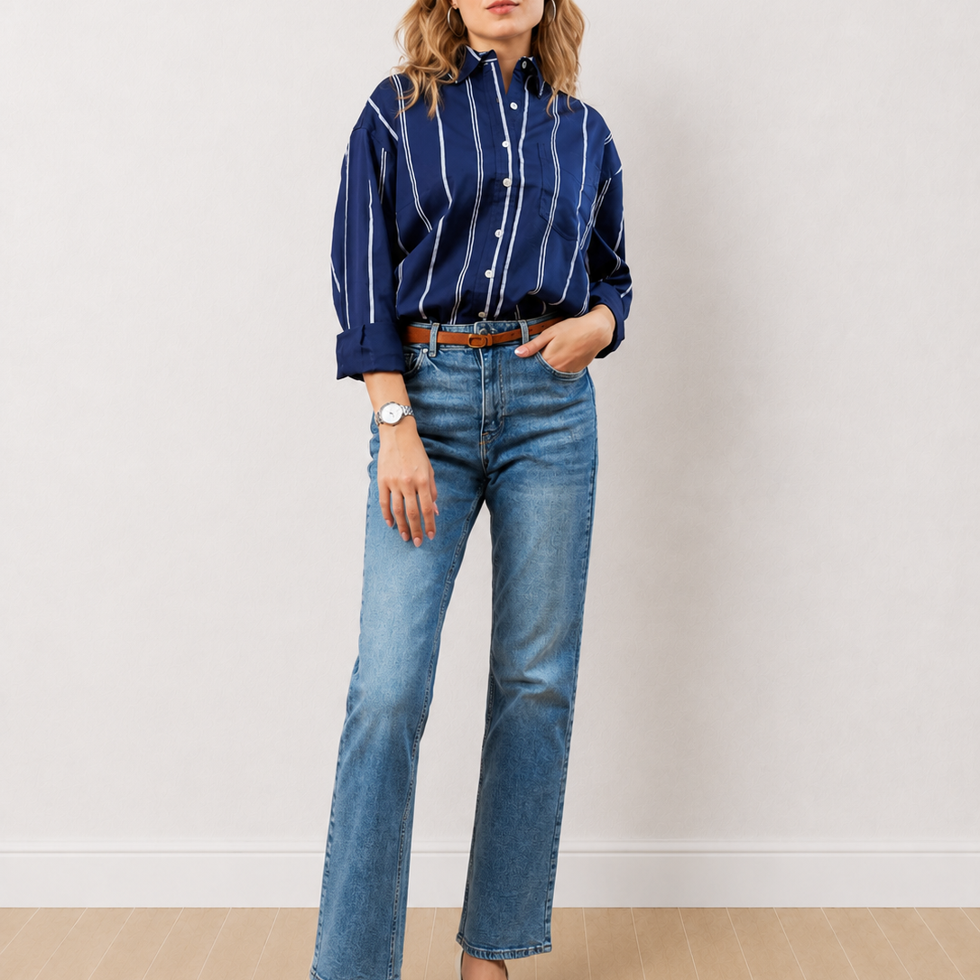 Darlina Striped Cotton Oversized Shirt