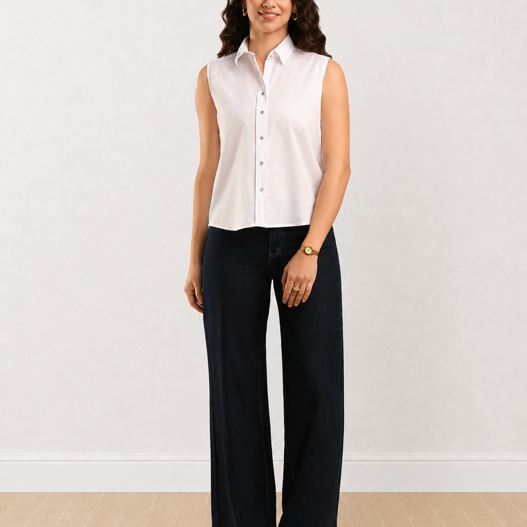 Daniela Cotton Mini Stripes Sleeveless Shirt