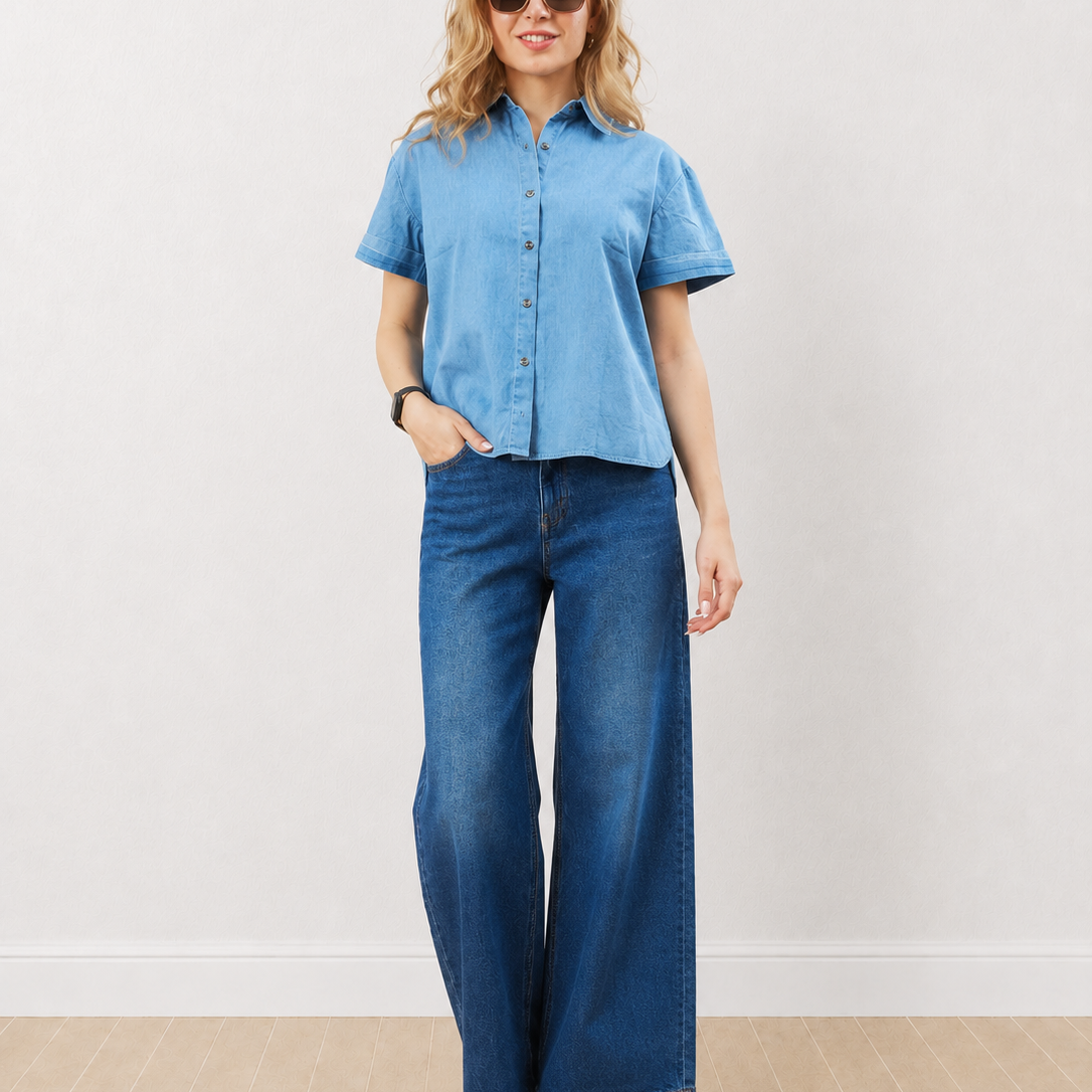 Drew Lt. Indigo Blue Short Sleeve Soft Denim Shirt