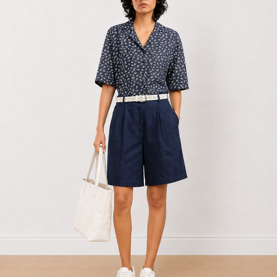 Carrie Indigo Blue Denim Knee Length Bermuda Shorts
