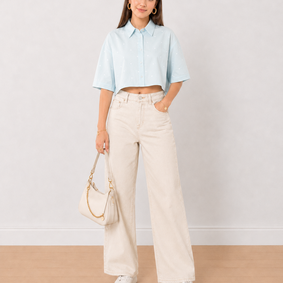 Carolina Sky Blue Cropped Shirt