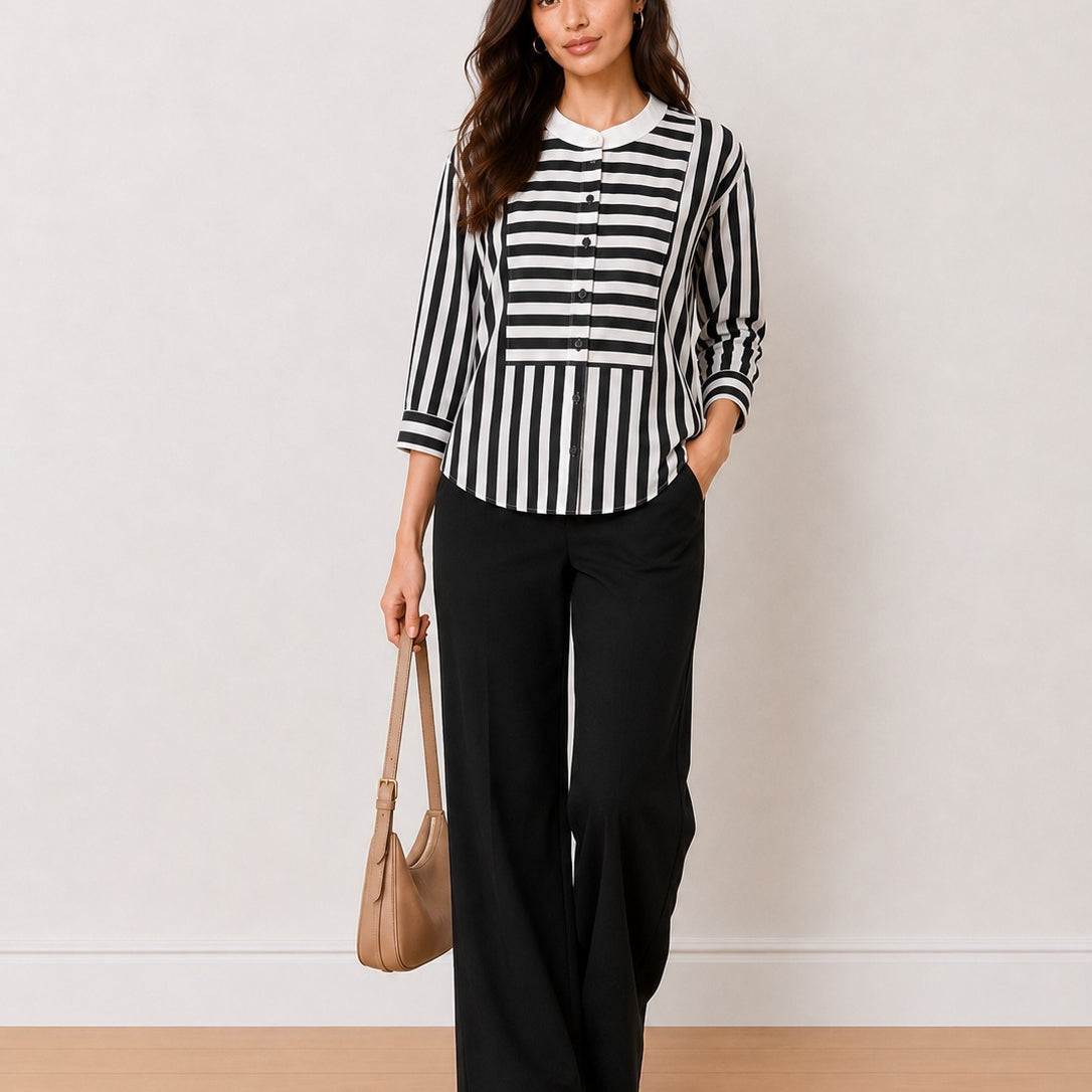 Helvia Striped Bib Yoke Shirt