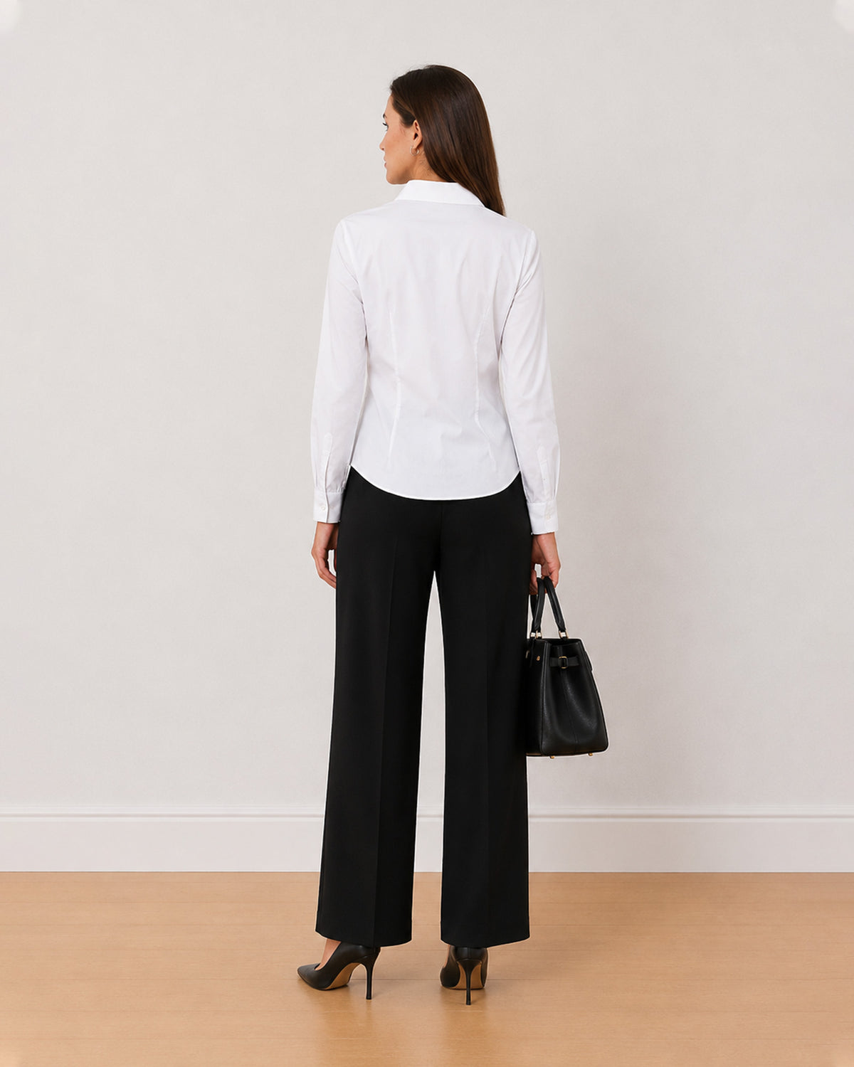 Alora white 100% cotton formal shirt back view with the 2 back darts