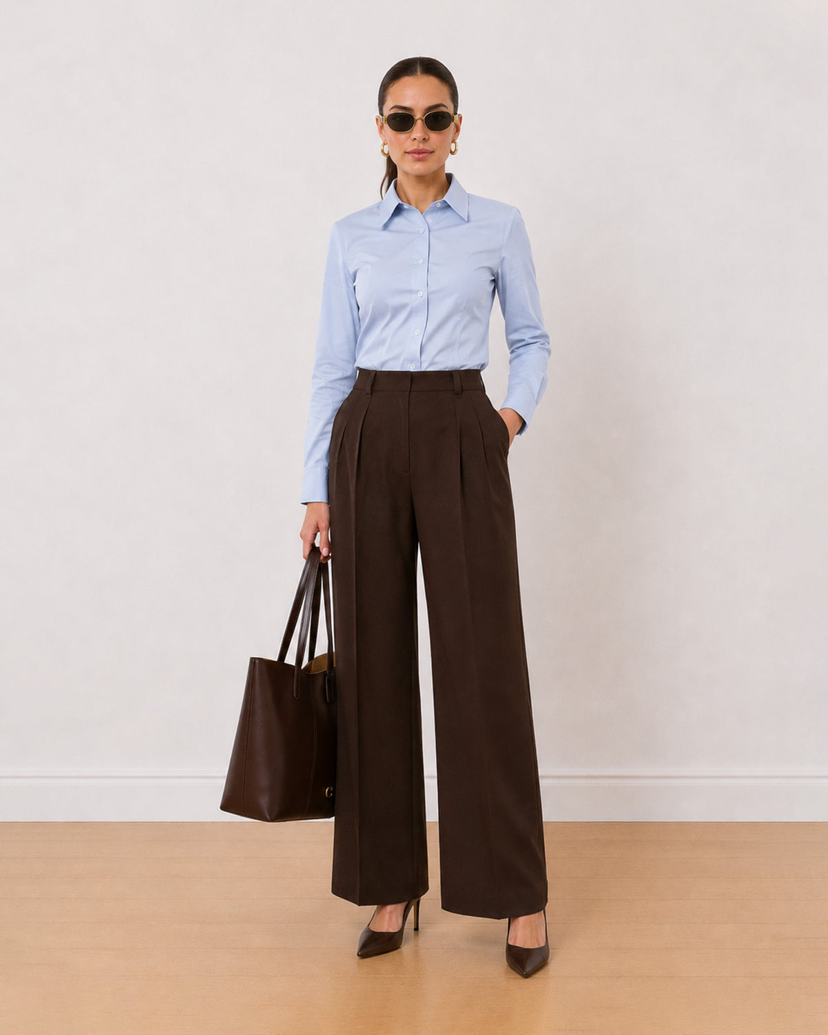 Gazillion Alora sky blue 100% cotton formal shirt for women, full length front view