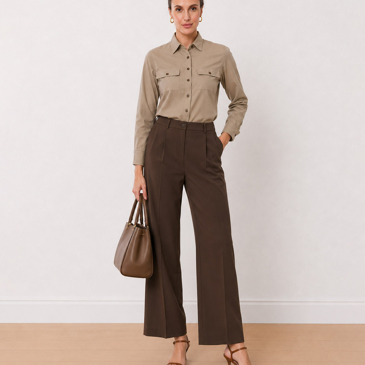 Gazillion Analia fawn beige 100% cotton corduroy utility shirt for women, front view