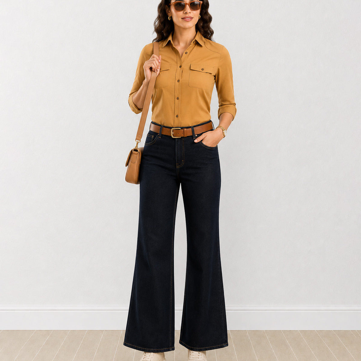 Gazillion Analia mustard yellow 100% cotton corduroy utility shirt for women, front view