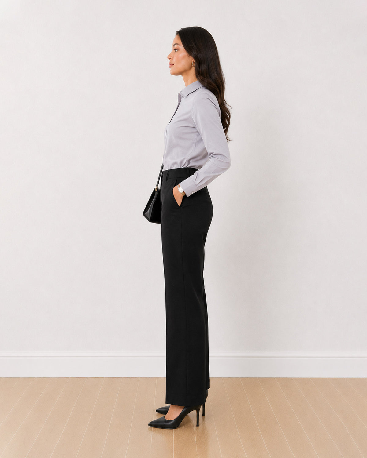 Aria stone grey cotton formal shirt side profile with full sleeves