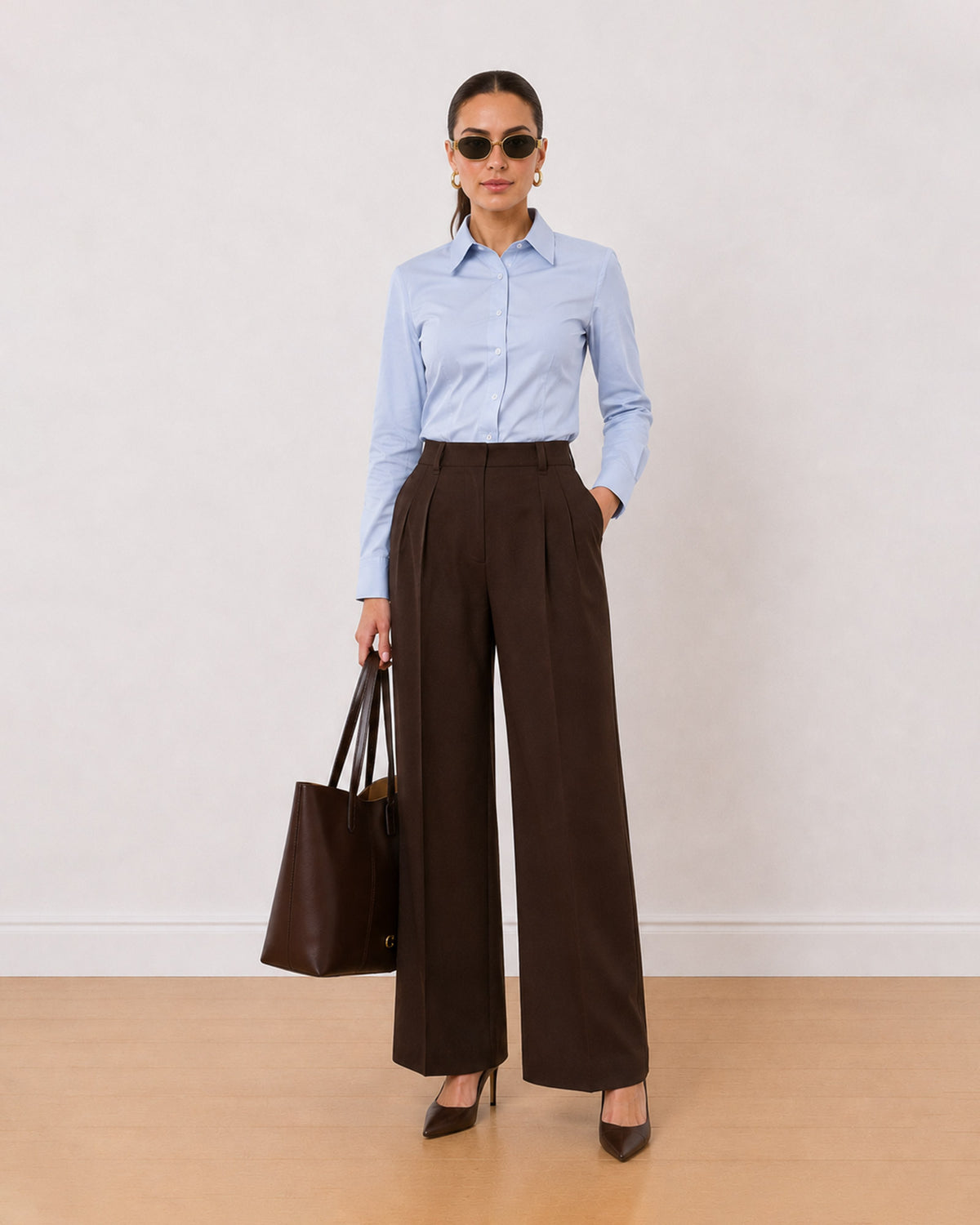 Gazillion Armani sky blue 100% cotton satin formal shirt for women, front view