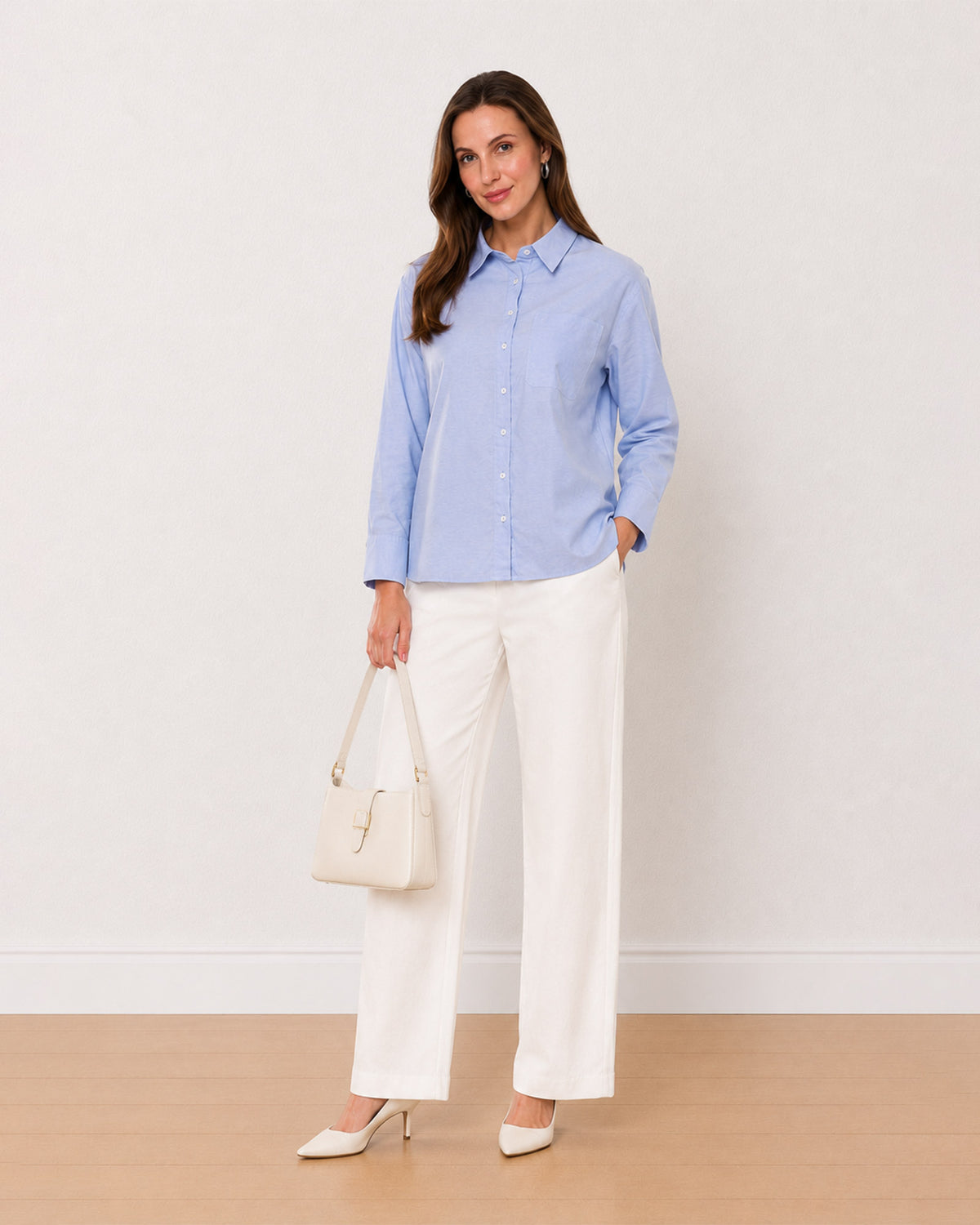 Gazillion Ava sky blue Oxford cotton oversized shirt for women, front view