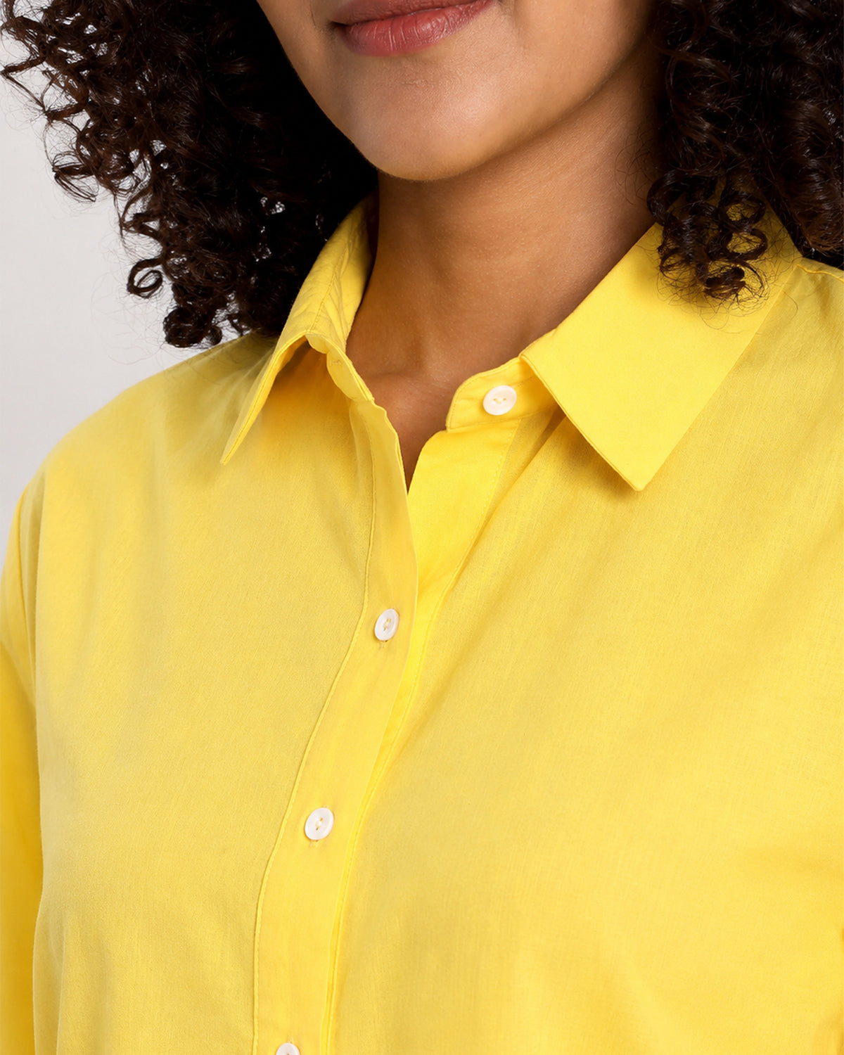 Bali bright yellow cotton poplin shirt collar with hidden dignity buttons in the placket
