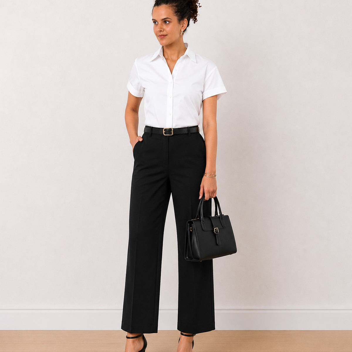 Gazillion Bershka white oxford cotton shirt for women, size inclusive boxy fit front view