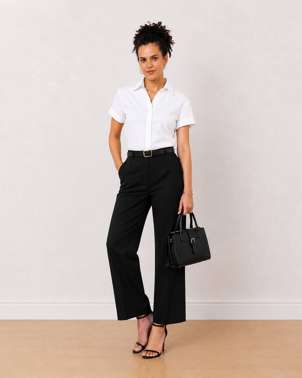 Bershka white half sleeves shirt worn loose, front view of the plus size friendly fit