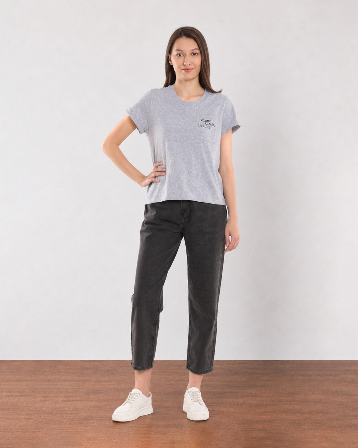 Christiana grey melange t-shirt round neck and boxy fit in 100% cotton jersey knit