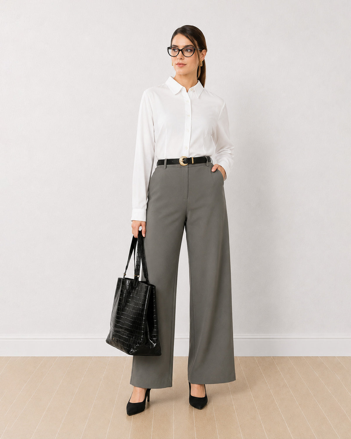 Gazillion Darleen white formal shirt for women, full-length front view