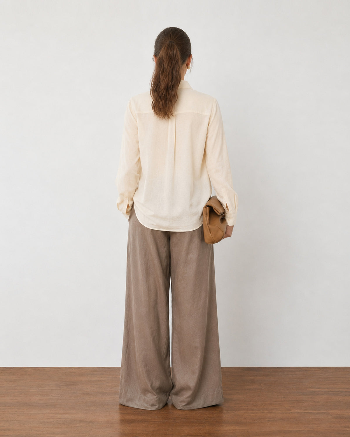 Falcon beige soft linen formal shirt, angled back view