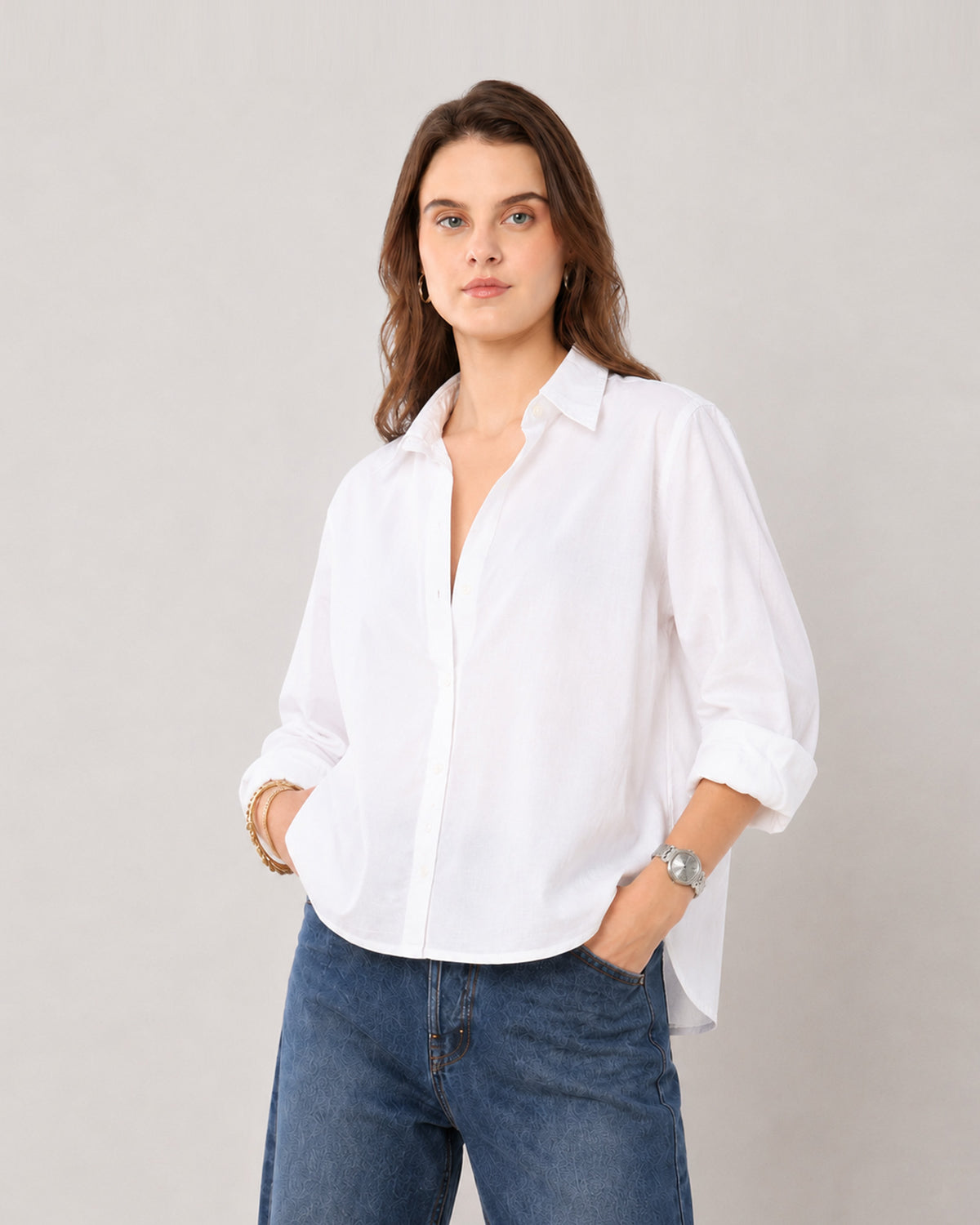 Falcon white soft linen formal shirt, angled view