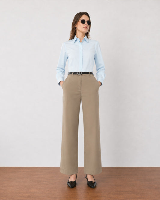 Faye khaki cotton straight-leg trousers, front view
