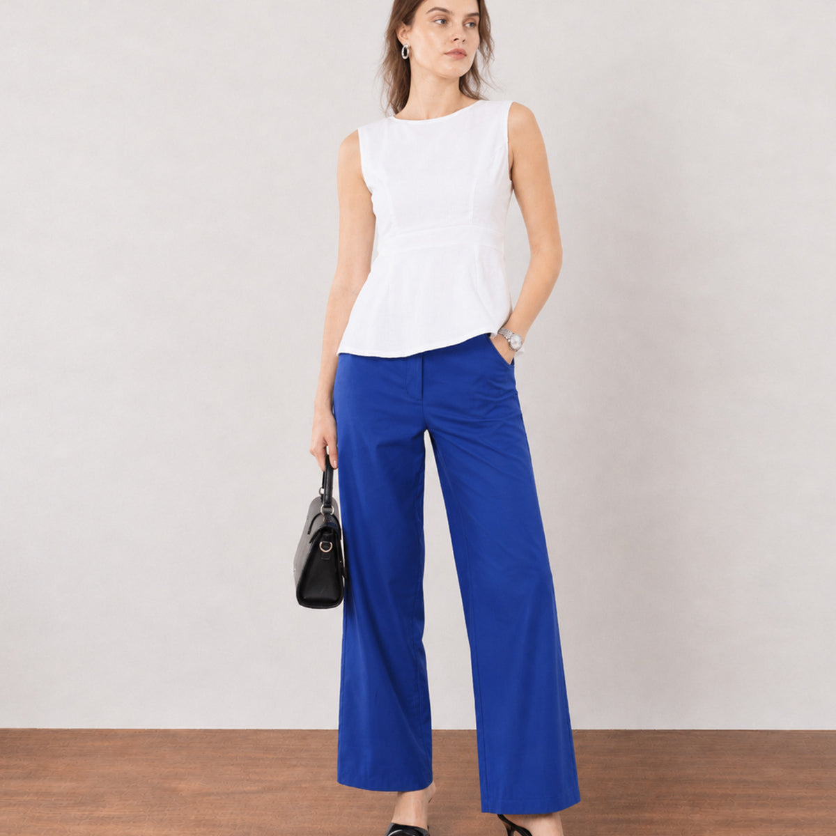 Gazillion Gianna classy white formal soft linen top for women, full-length front view