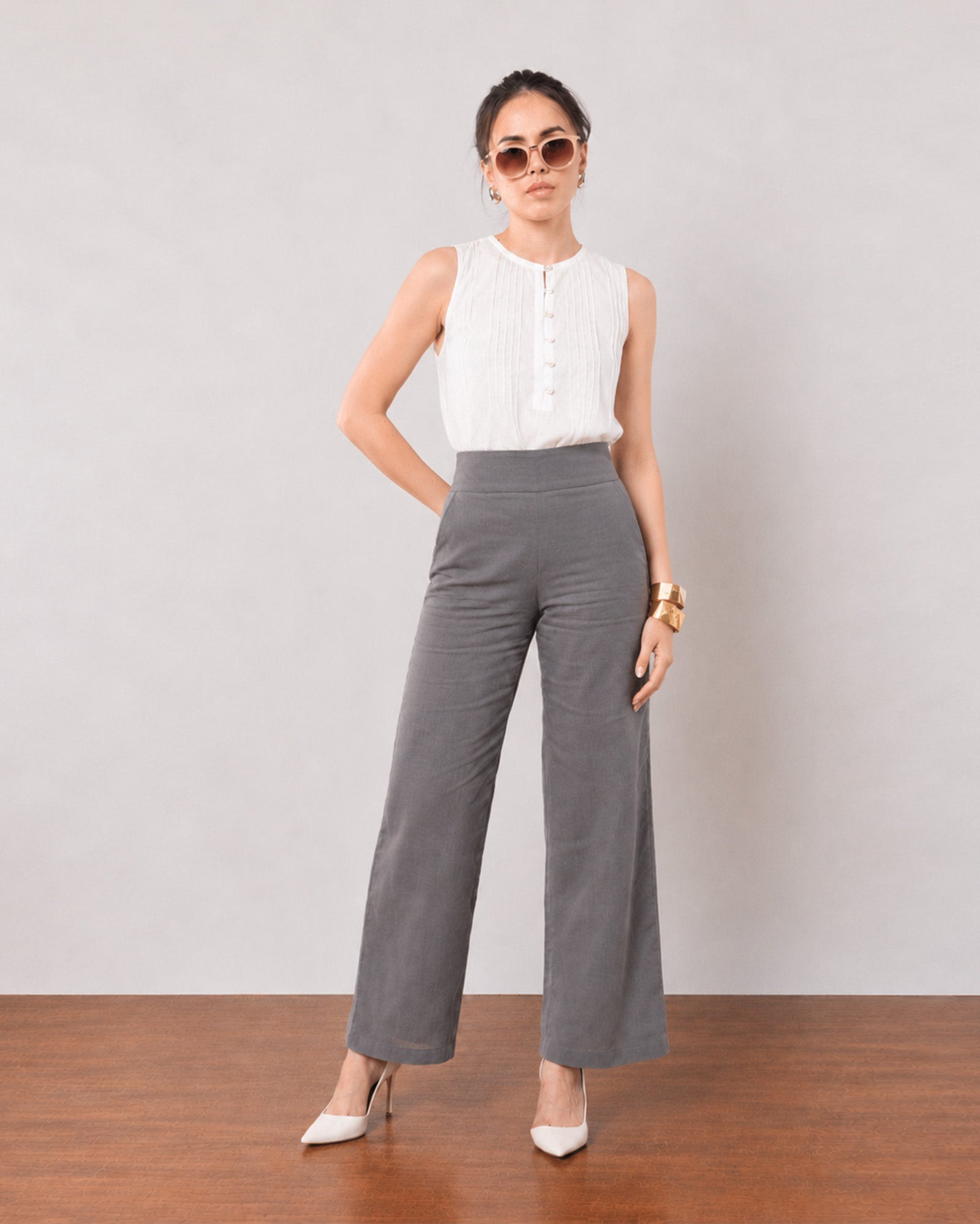 Gill white linen top, minimalist office look