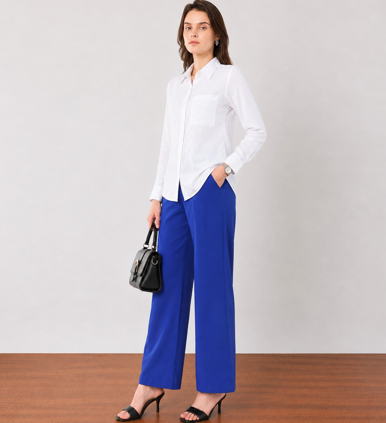 Glin royal blue pleated broad pants, classy office look