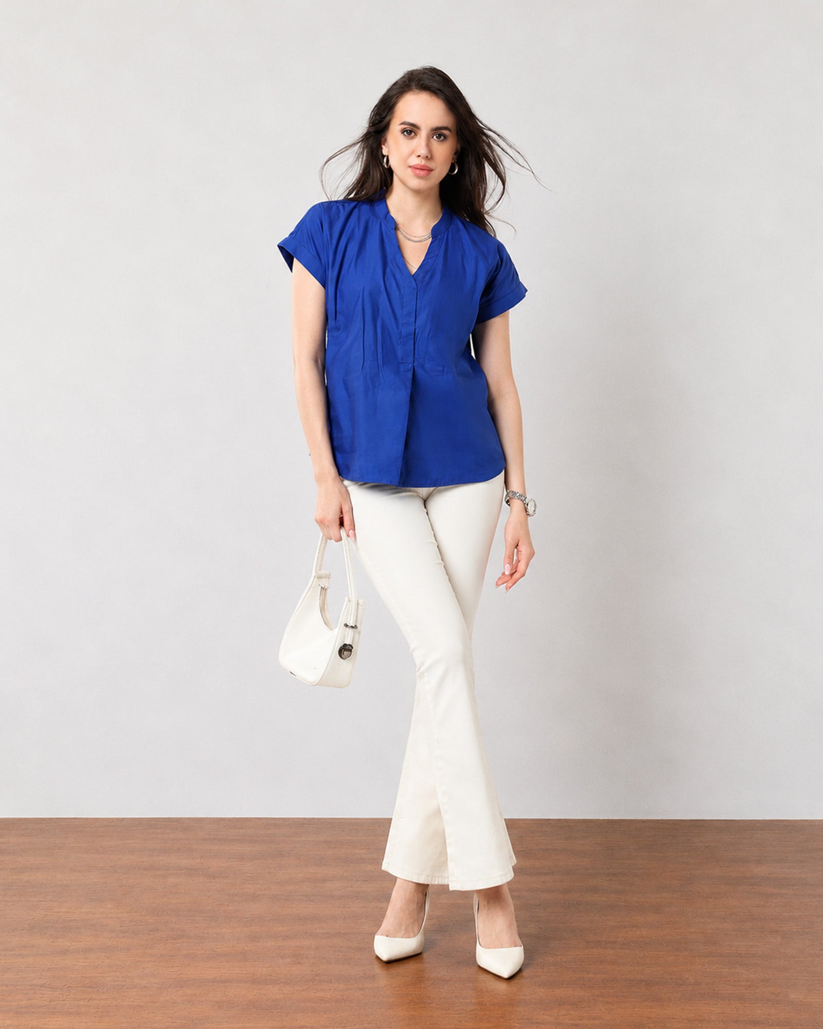 Greta royal blue office top, classy workday look