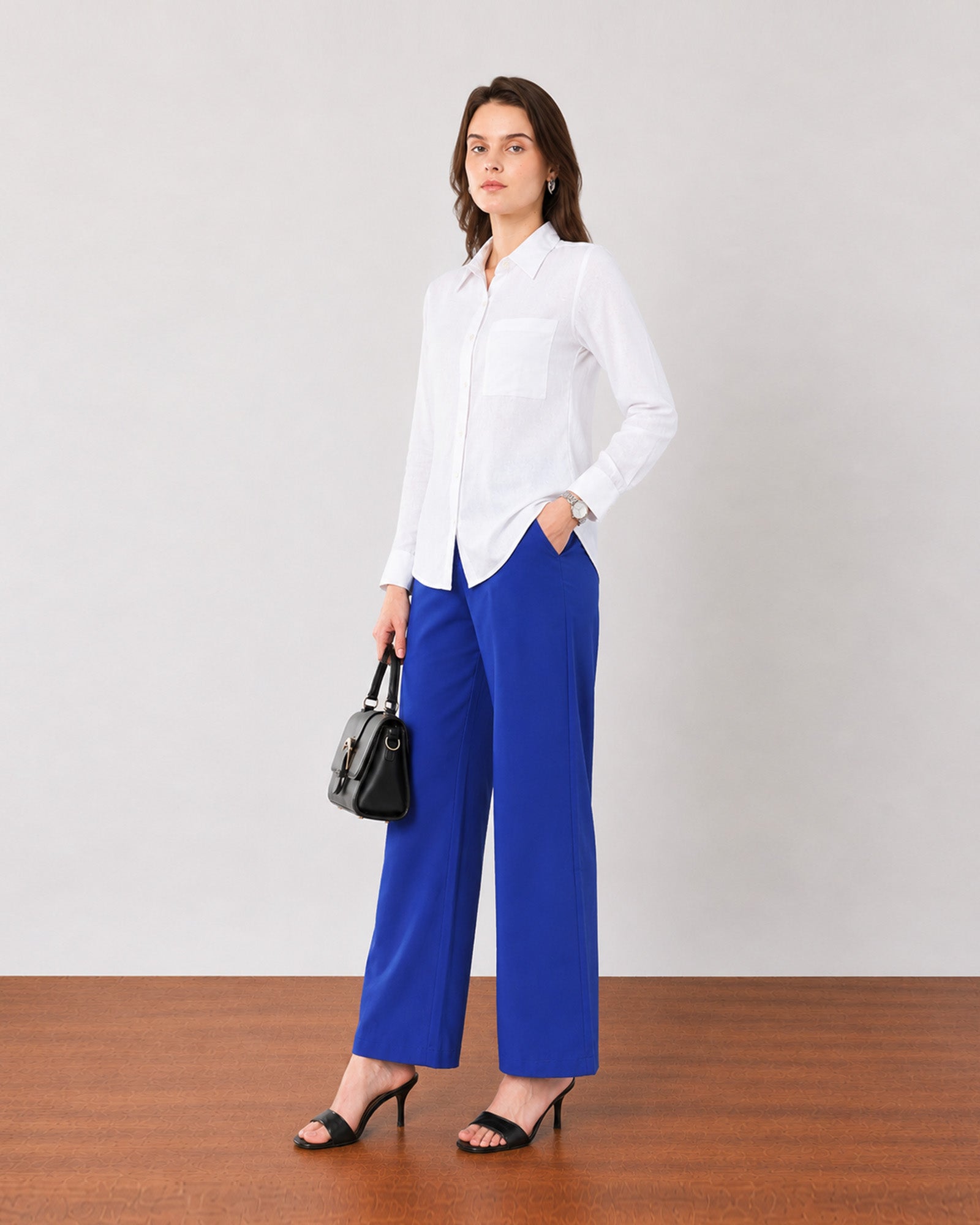 Gwen white lyocell linen shirt, front view