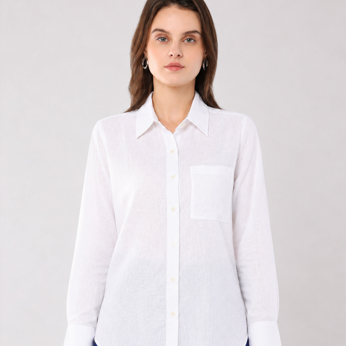 Gazillion Gwen minimalist white soft linen shirt for women, front view