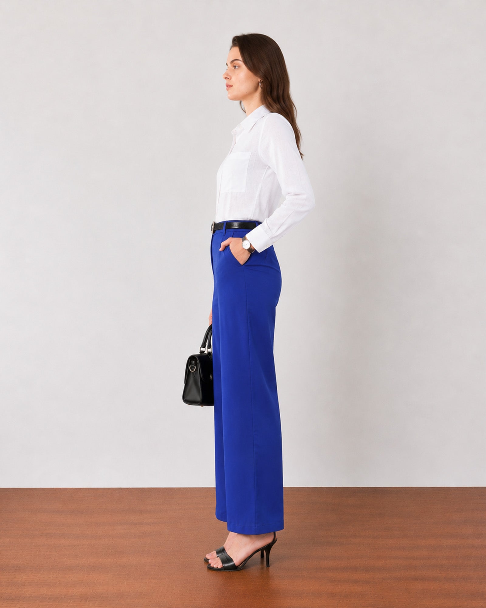 Gwen white soft linen shirt, side profile view