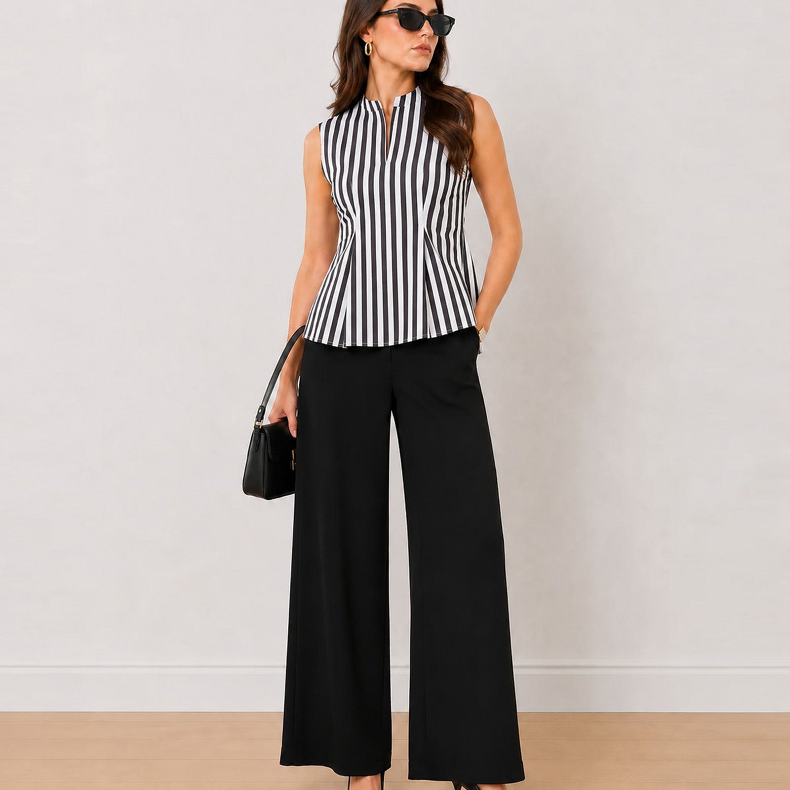 Gazillion Hellen black and white striped sleeveless cotton top for women, front view