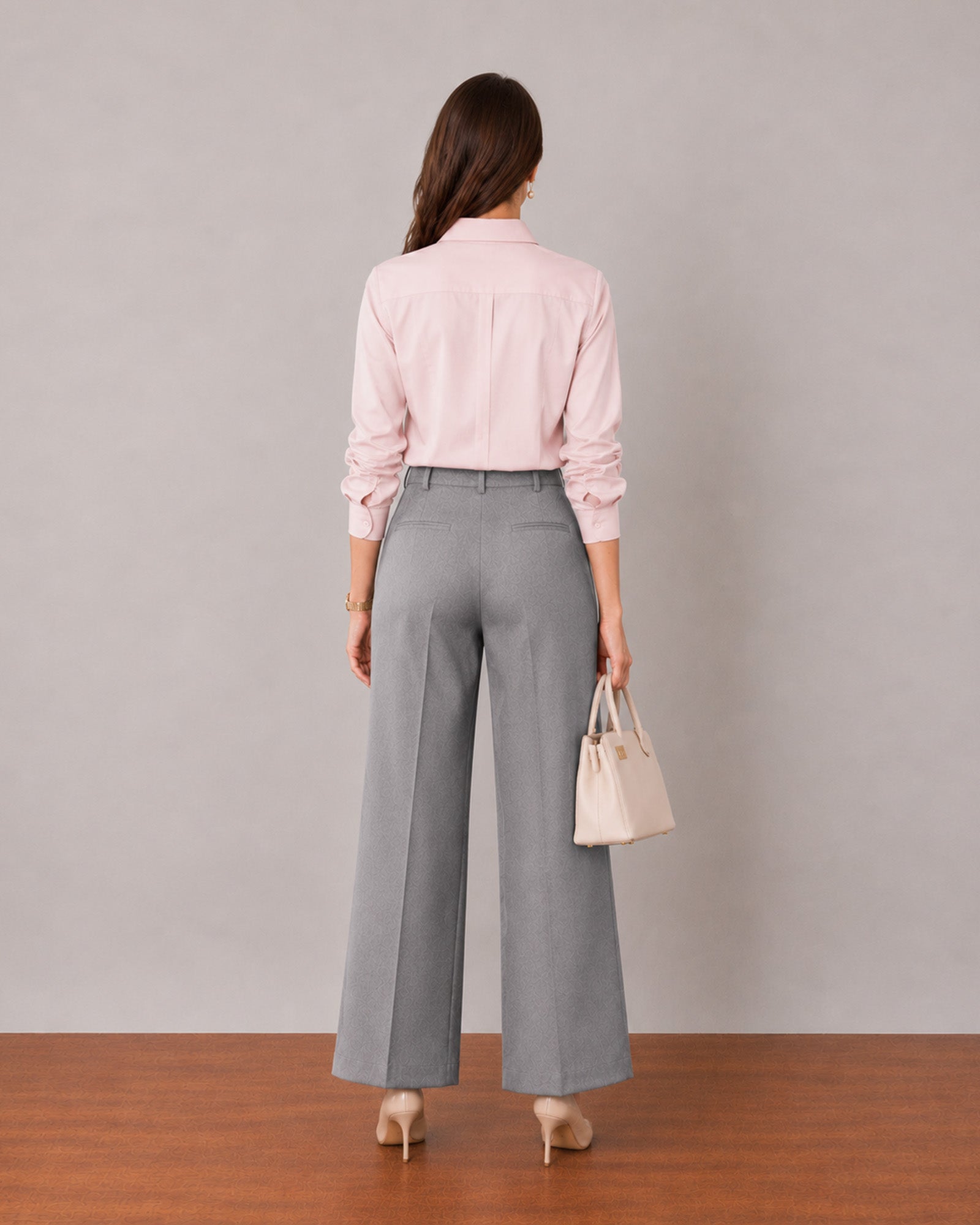 That baby pink stretch poplin formal shirt with a tailored back, back view