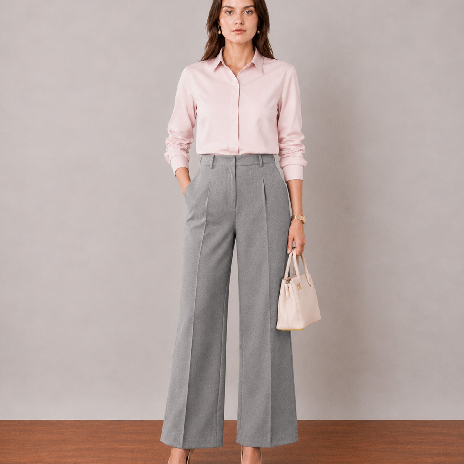 Gazillion That elegant baby pink formal shirt for women, full-length front view