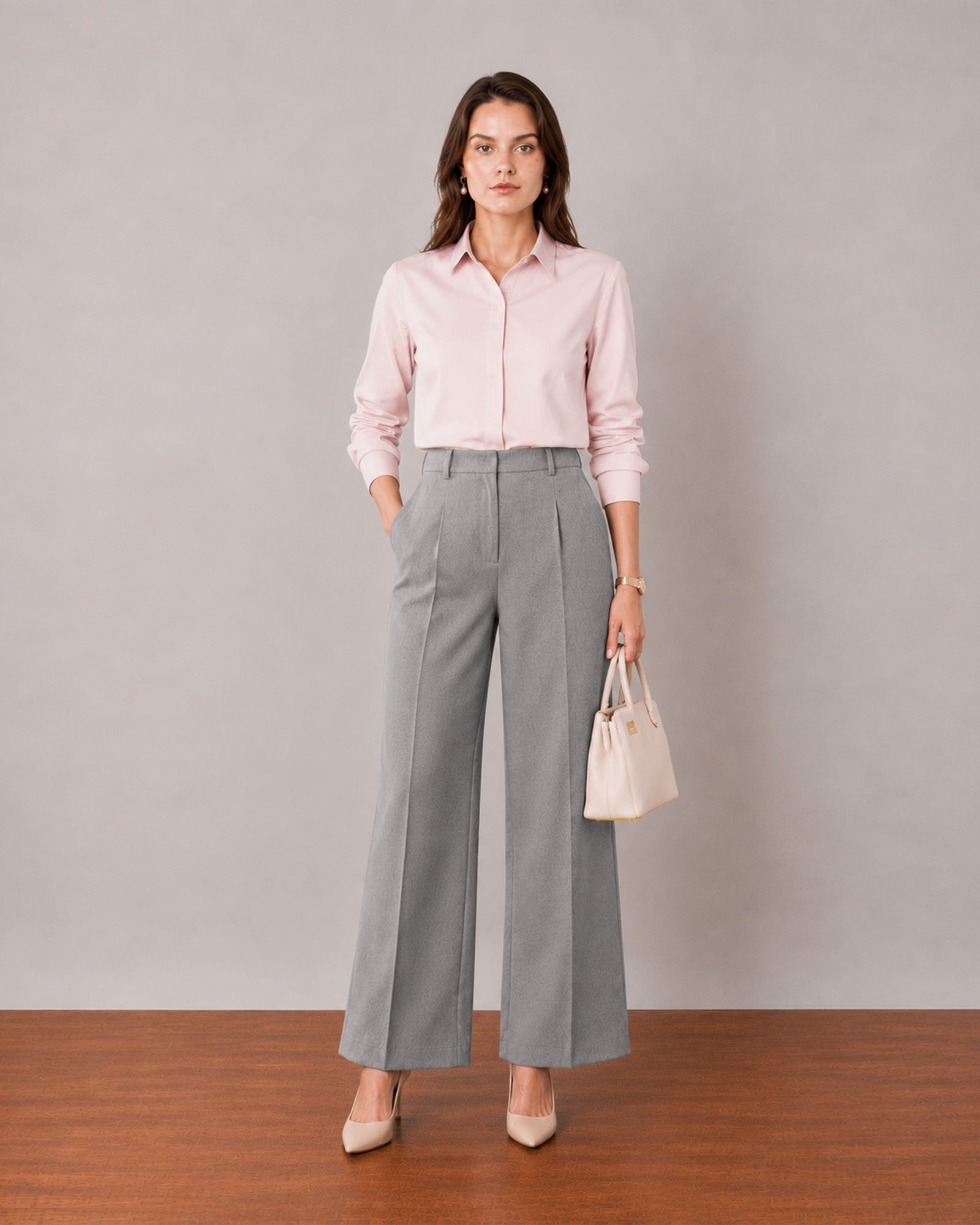 Gazillion That elegant baby pink formal shirt for women, full-length front view