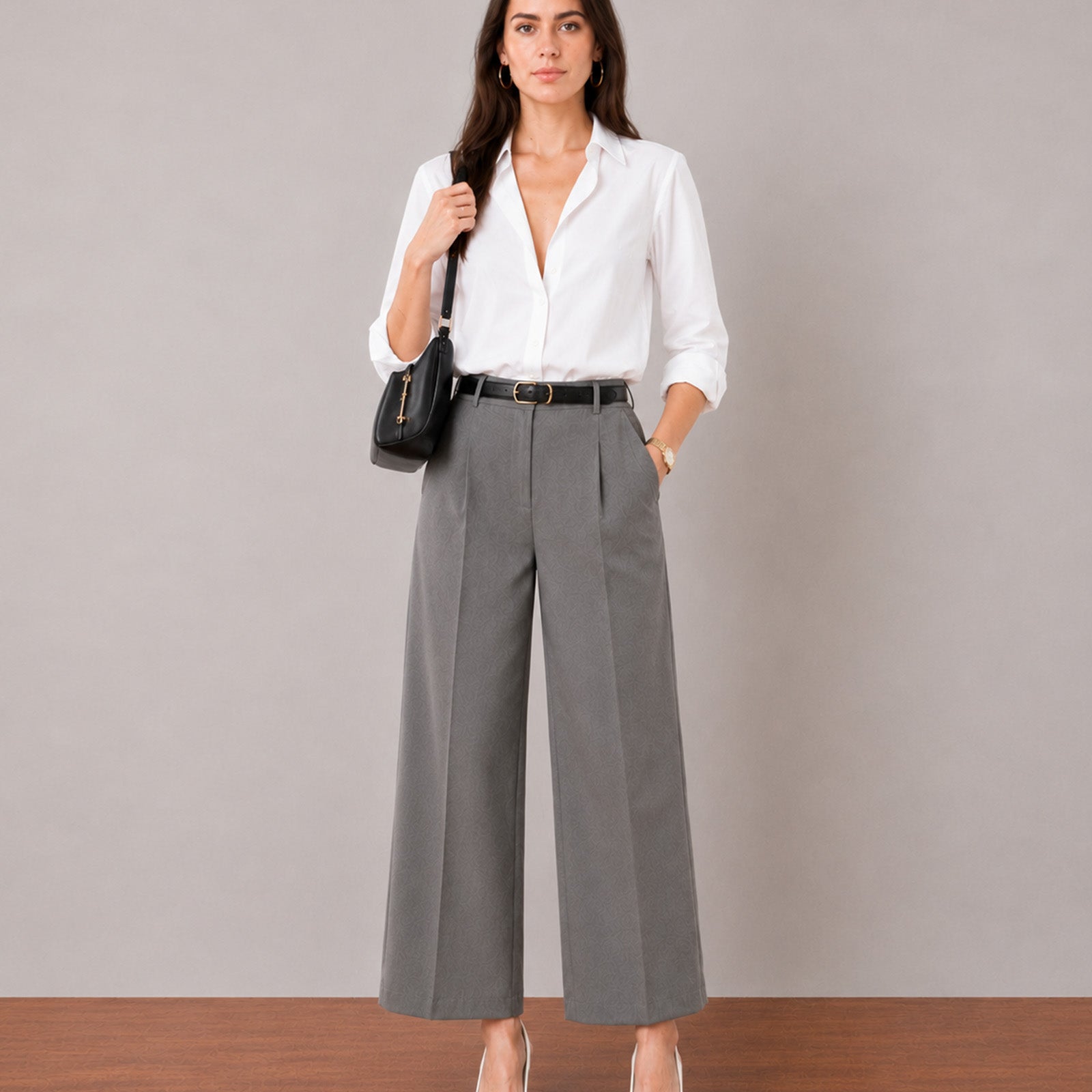 Gazillion That minimalist white formal shirt for women, full-length front view