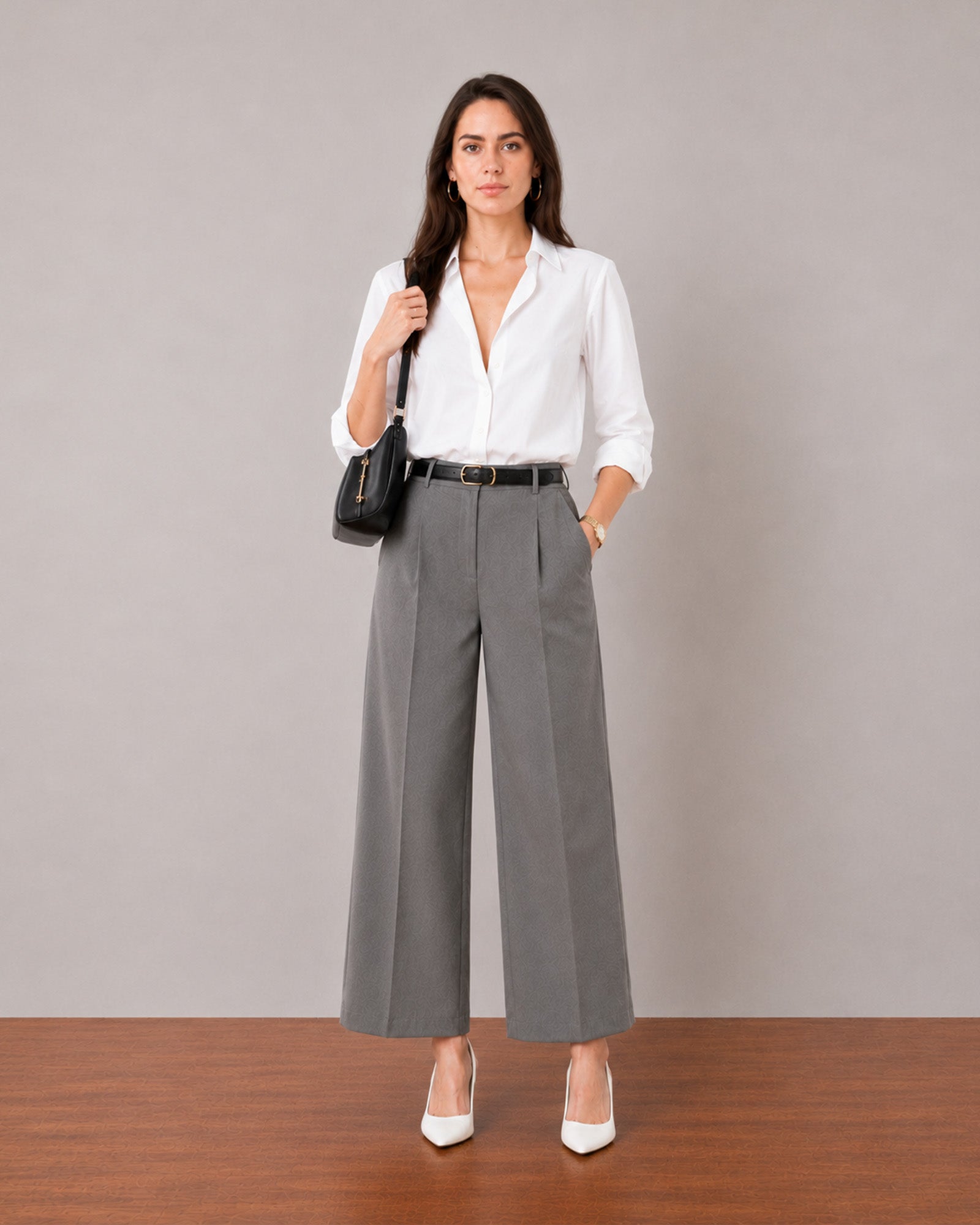 Gazillion That minimalist white formal shirt for women, full-length front view