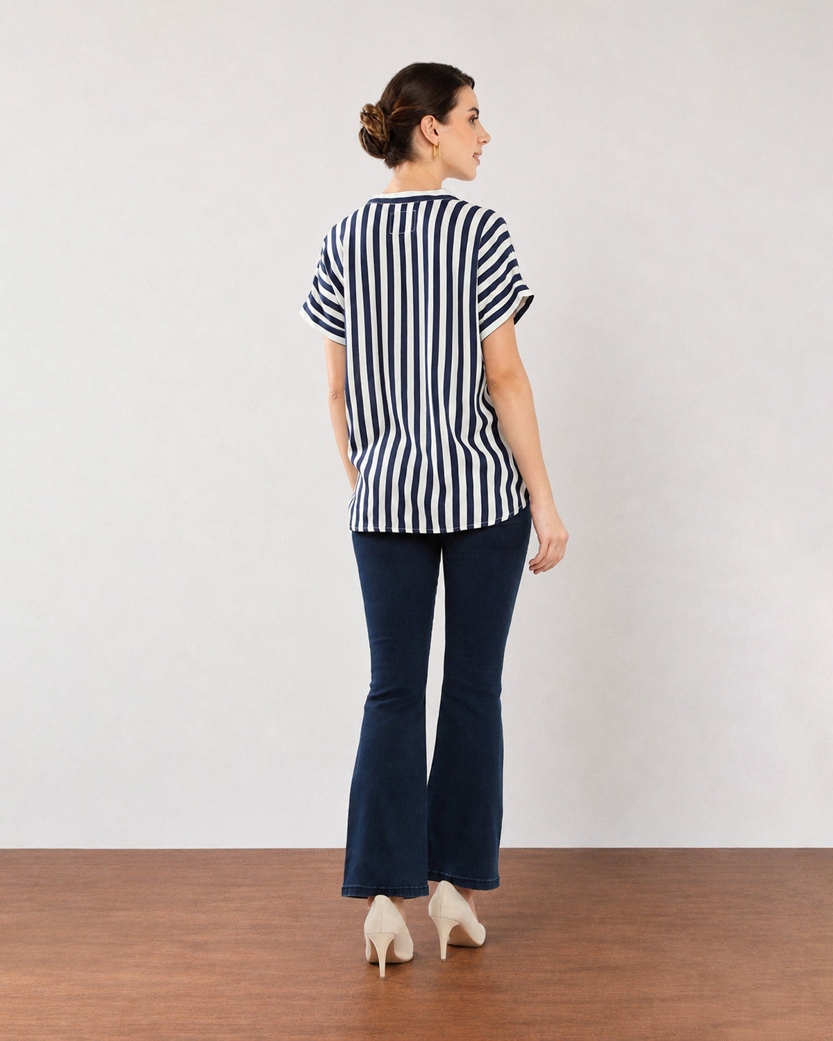 Esme blue and white stripes stylish cotton formal top, back view