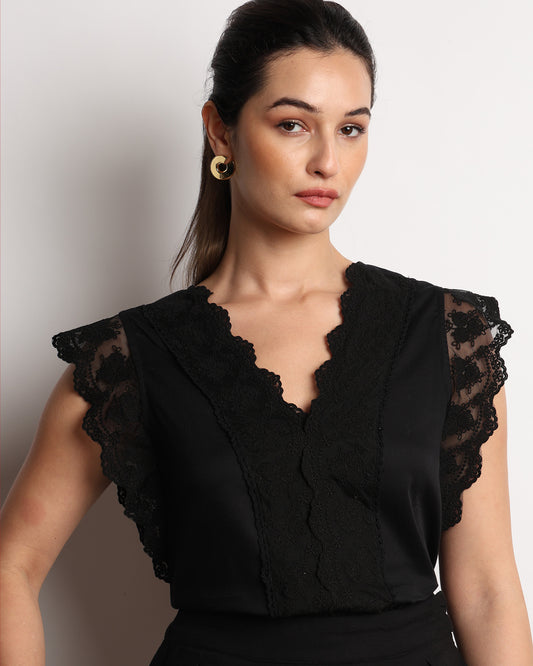 Hertha Lace V Neck Top