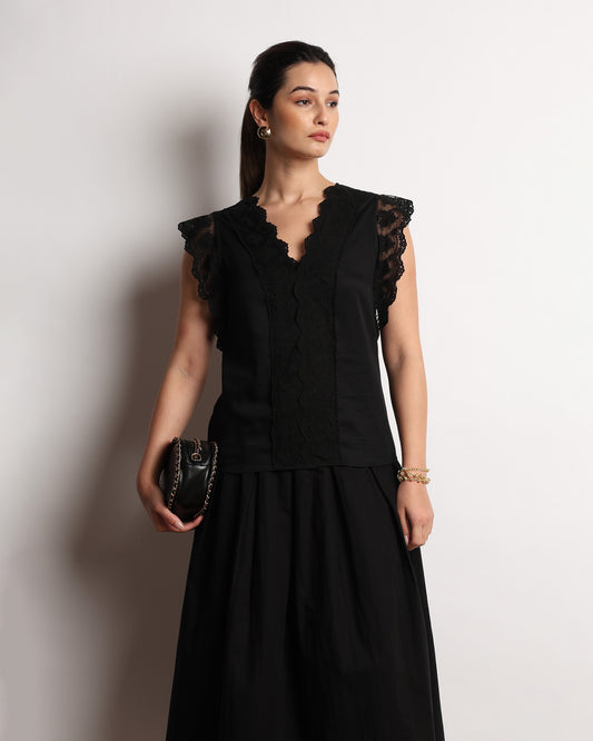 Hertha Lace V Neck Top