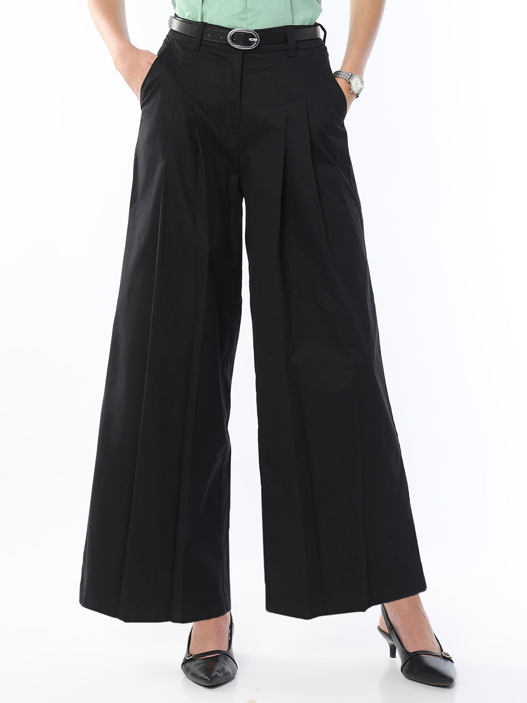 Frida Pleated Wide Leg Cotton Pants