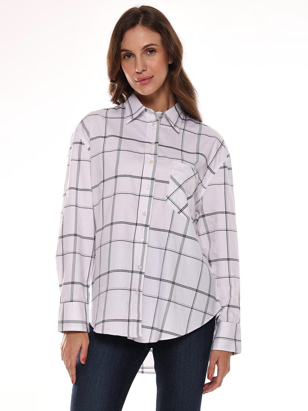 Alivia Checks Cotton Oversized Shirt