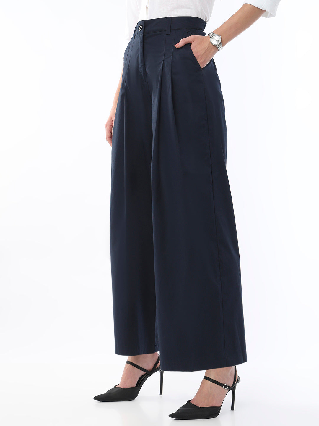 Frida Pleated Wide Leg Cotton Pants