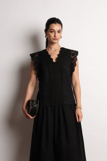 Hertha Lace V Neck Top