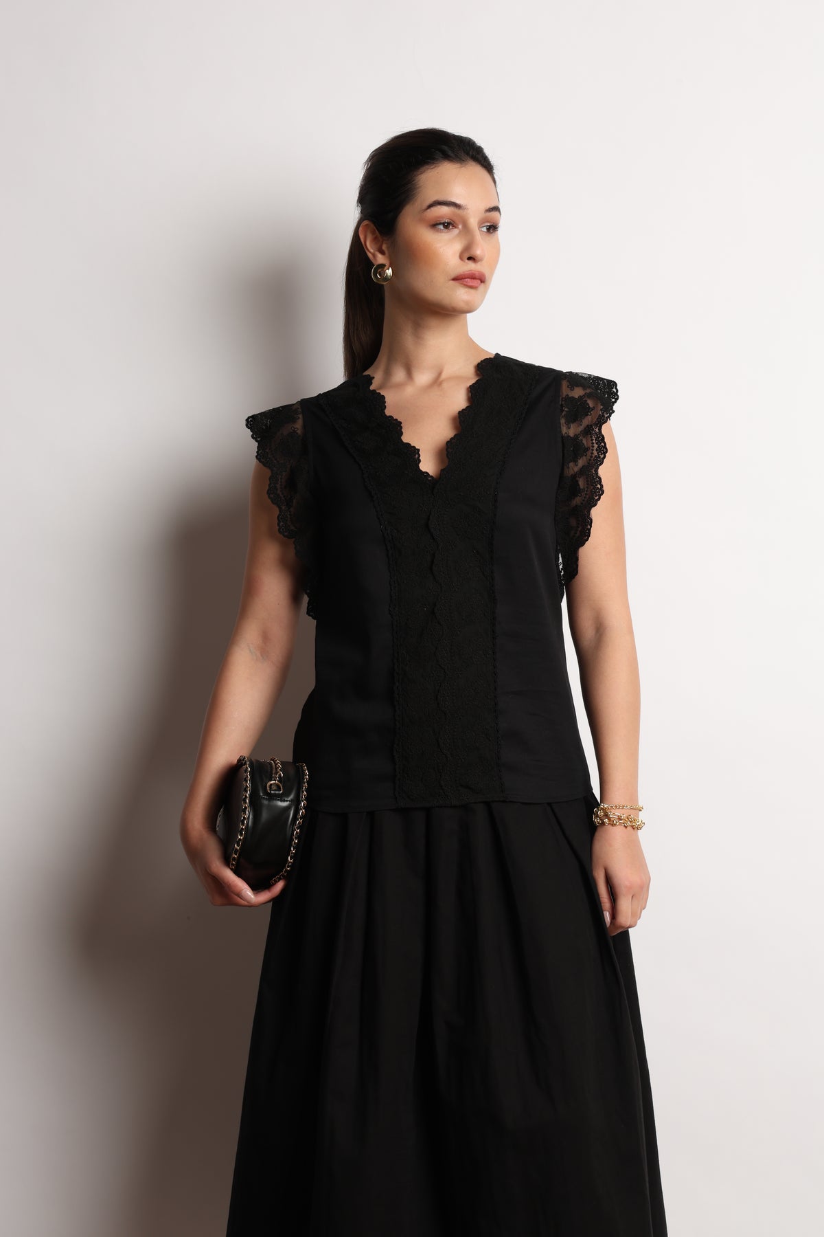 Hertha Lace V Neck Top